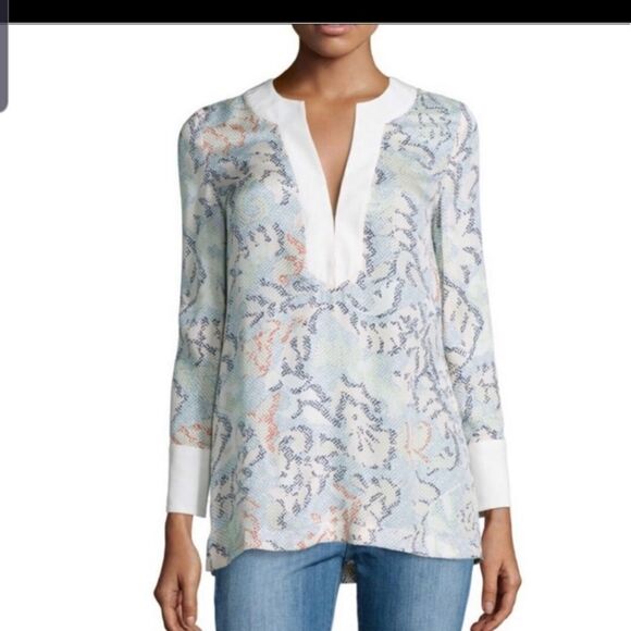 Tory Burch Dahlia Silk Jacquard Tunic  Sz 0 - Picture 1 of 5